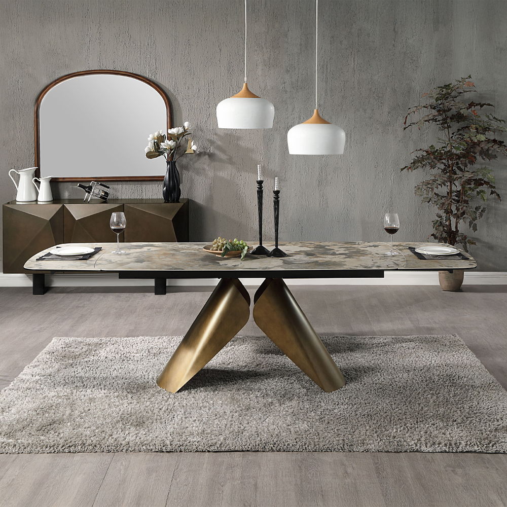 Malika - Ceramic Top Dining Table - Gray & Copper Cross Brushed - Urban Living Furniture (Los Angeles, CA)