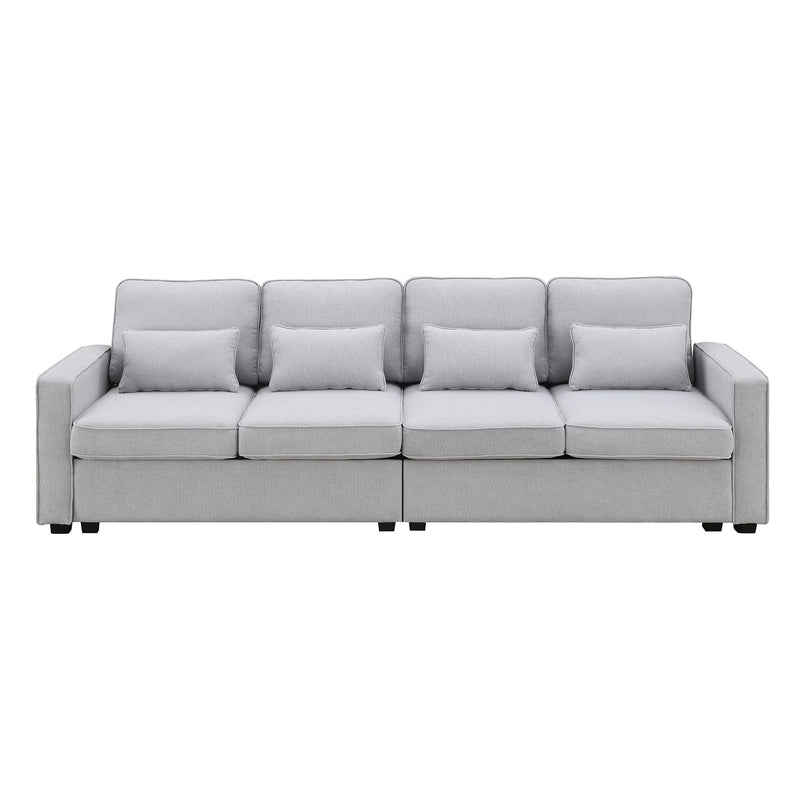4 Seater Modern Linen Sofa With Armrest Pockets And 4 Pillows, Minimalist Style Couch For Living Room - Urban Living Furniture (Los Angeles, CA)