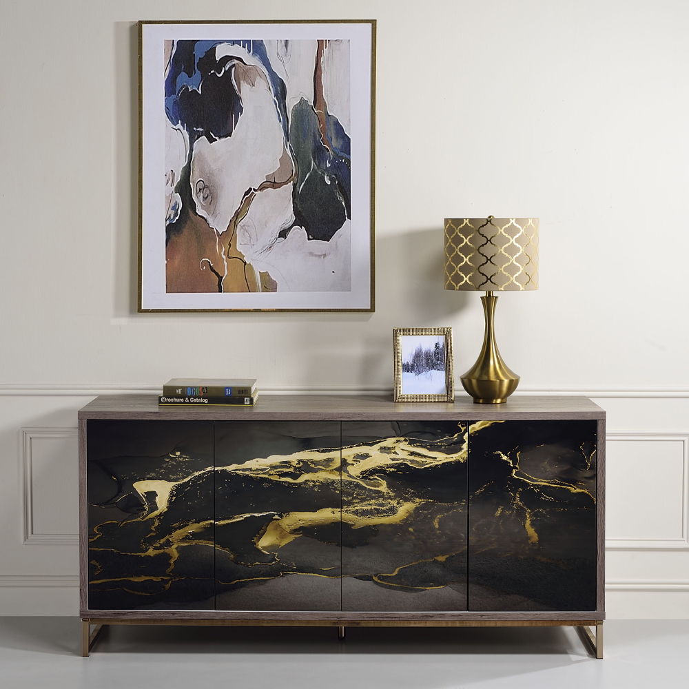 Payo - Console Cabinet - Black Marble Print Oak & Champagne - Urban Living Furniture (Los Angeles, CA)