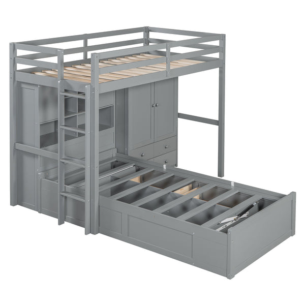 Bunk Bed With Drawers, Wardrobe, Storage Shelves And Hydraulic