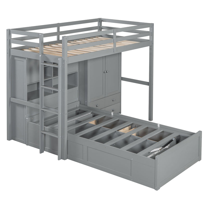 Bunk Bed With Drawers, Wardrobe, Storage Shelves And Hydraulic
