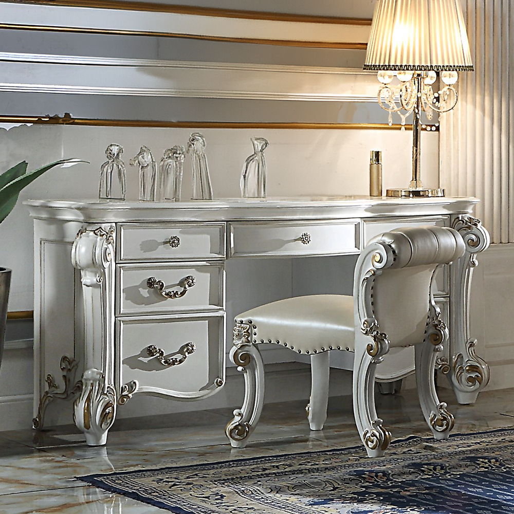 Vendome - Vanity Desk - Beige Synthetic Leather & Antique Pearl - Urban Living Furniture (Los Angeles, CA)