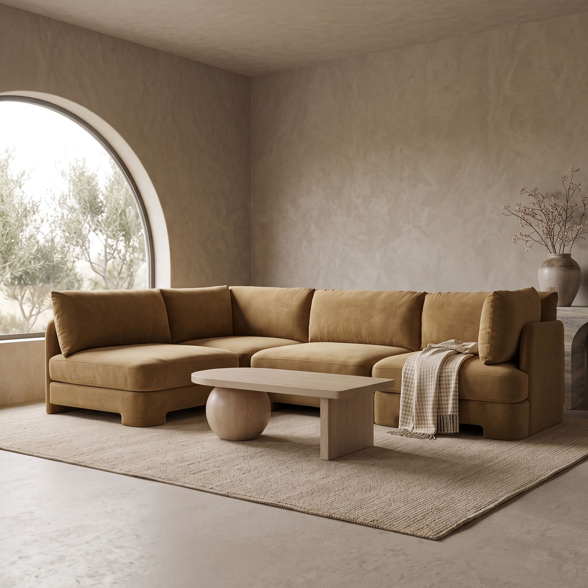 Hammond - Velvet Performance Fabric Upholstered 4 Piece Armless Sectional