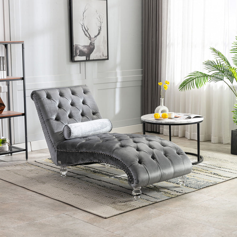 Velvet Chaise Lounge Indoor, Button Tufted Upholstered Chaise Lounge Chair With Pillow