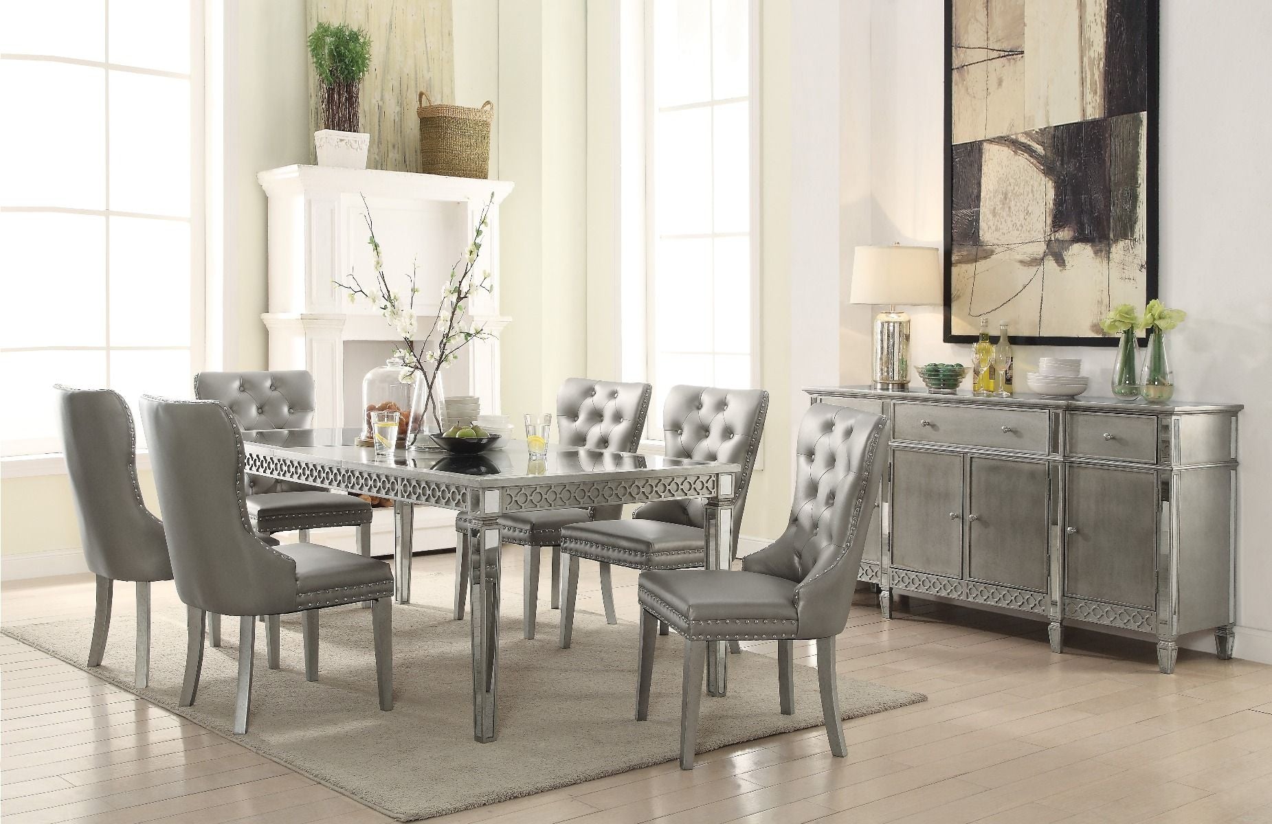 Kacela - Side Chair (Set of 2) - Champagne Synthetic Leather & Champagne - Urban Living Furniture (Los Angeles, CA)