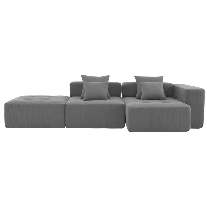 3 Piece Free Combination L Shaped Modular Sectional, Minimalist Floor Couch Set, Convertible Foam Filled Cloud Compressed Couch For Living Room - Gray