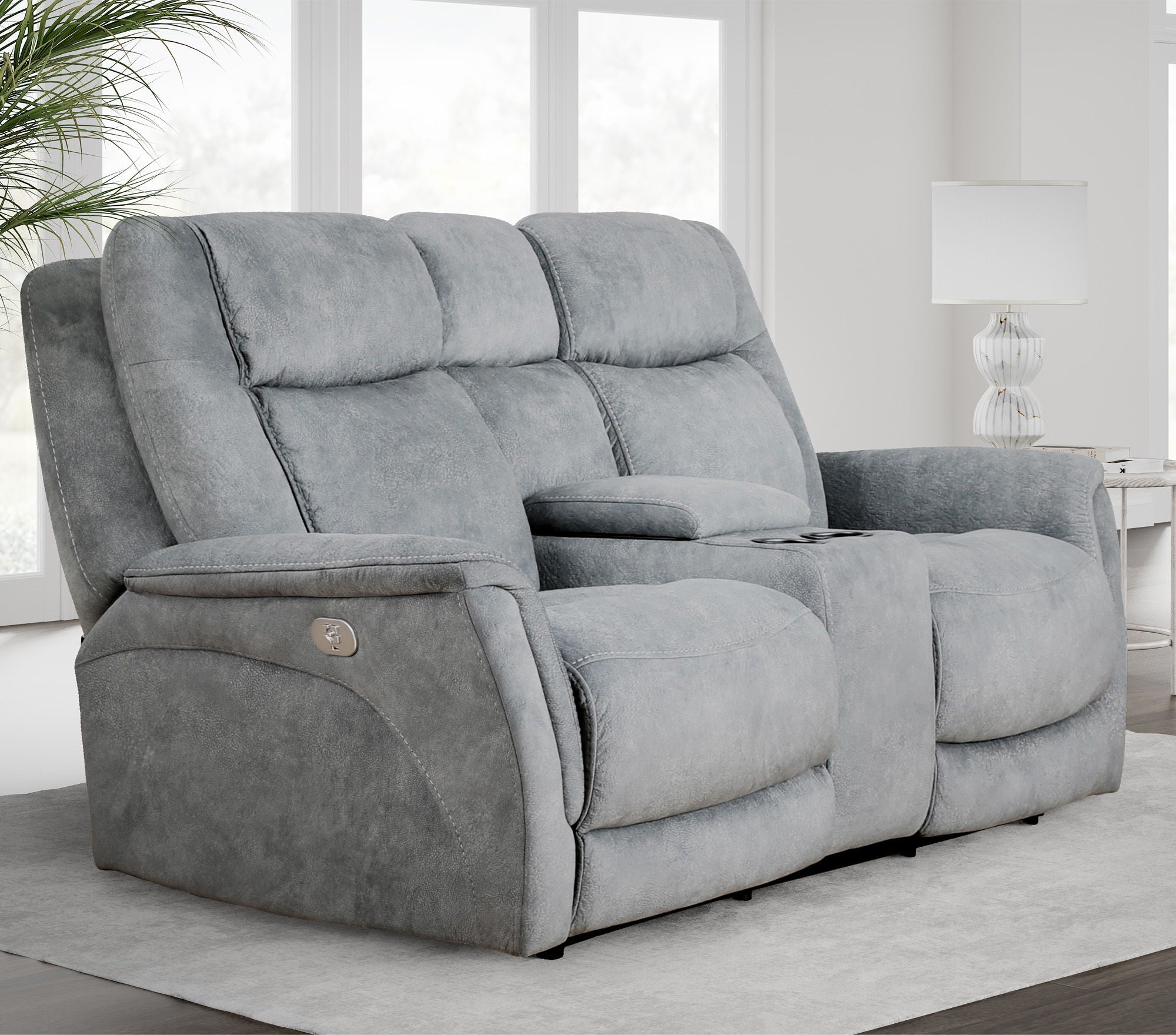 Linus - Zero Gravity Power Reclining Console Loveseat - Hudson Gray - Urban Living Furniture (Los Angeles, CA)