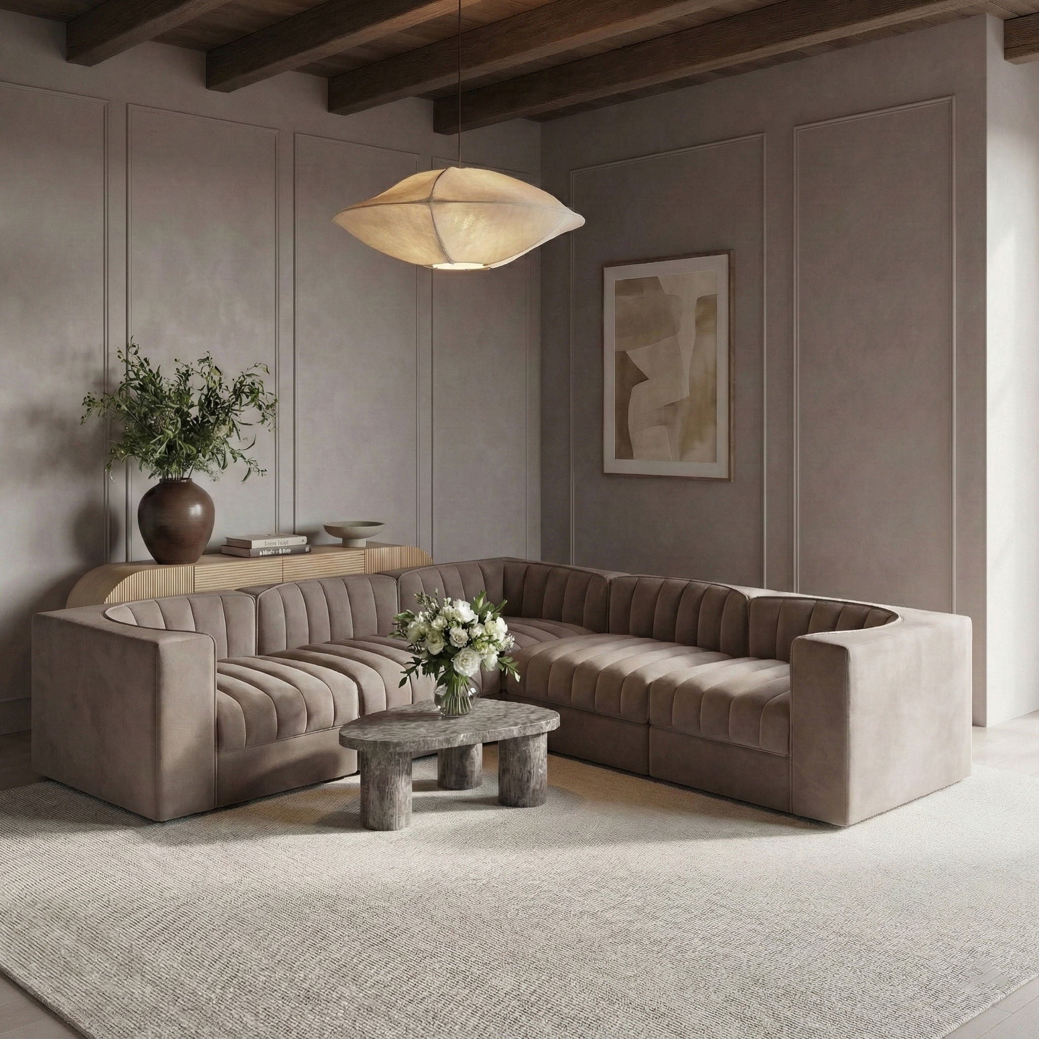 Rummi - Symmetrical Velvet Performance Fabric Upholstered 5 Piece Modular Sectional - Urban Living Furniture (Los Angeles, CA)