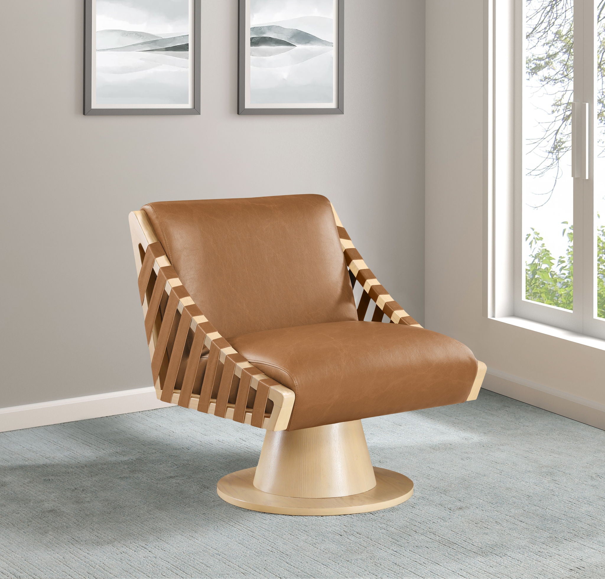 Millwin - Swivel Accent Chair With Natural Base - Urban Living Furniture (Los Angeles, CA)