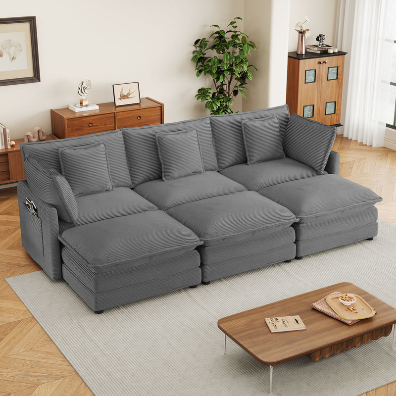 Modern Modular Sectional Sofa With Side Storage Pockets For Living Room