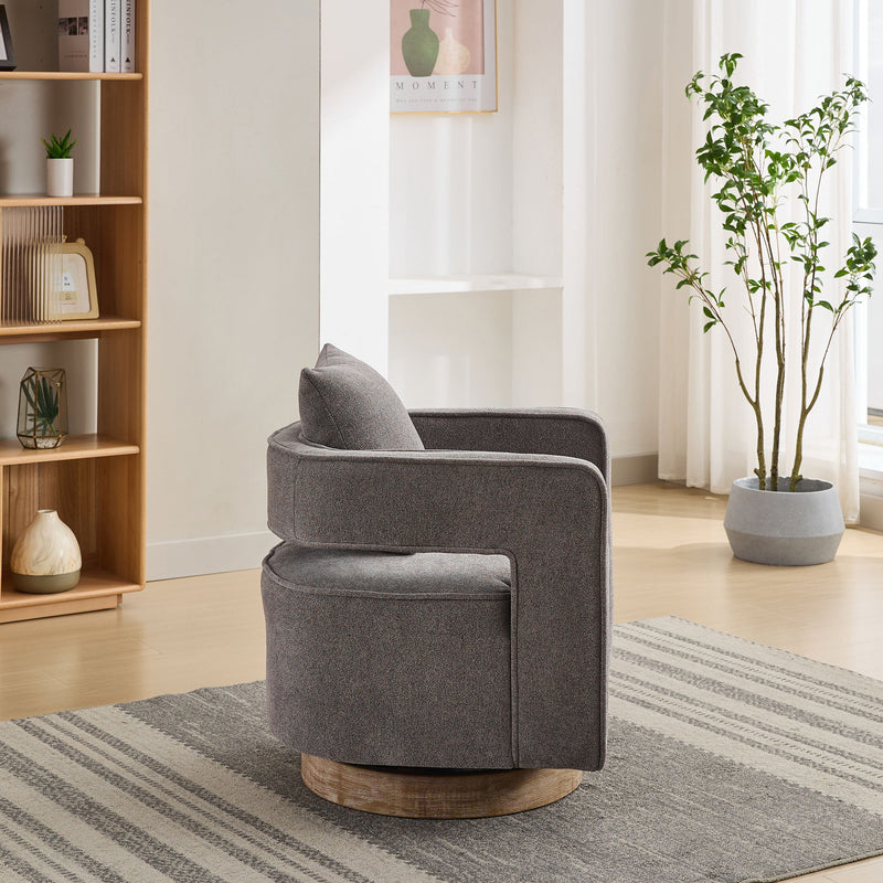 Swivel Accent Open Back Barrel Chair With Weathered Base