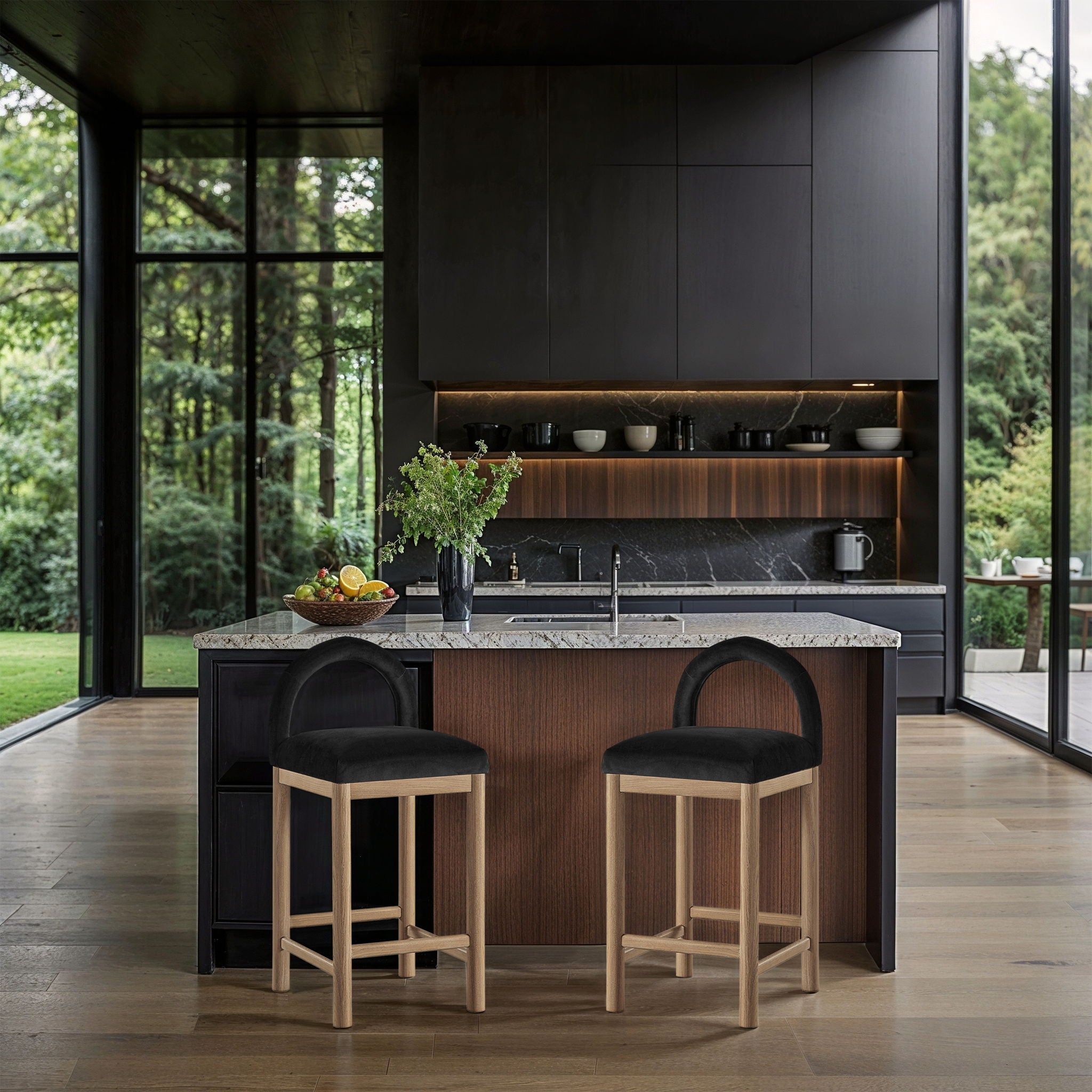 Conrad - Velvet Counter Stool With Natural Legs - Urban Living Furniture (Los Angeles, CA)