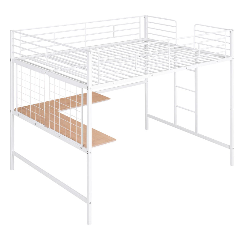 Full Loft Bed With Desk And Grid - White