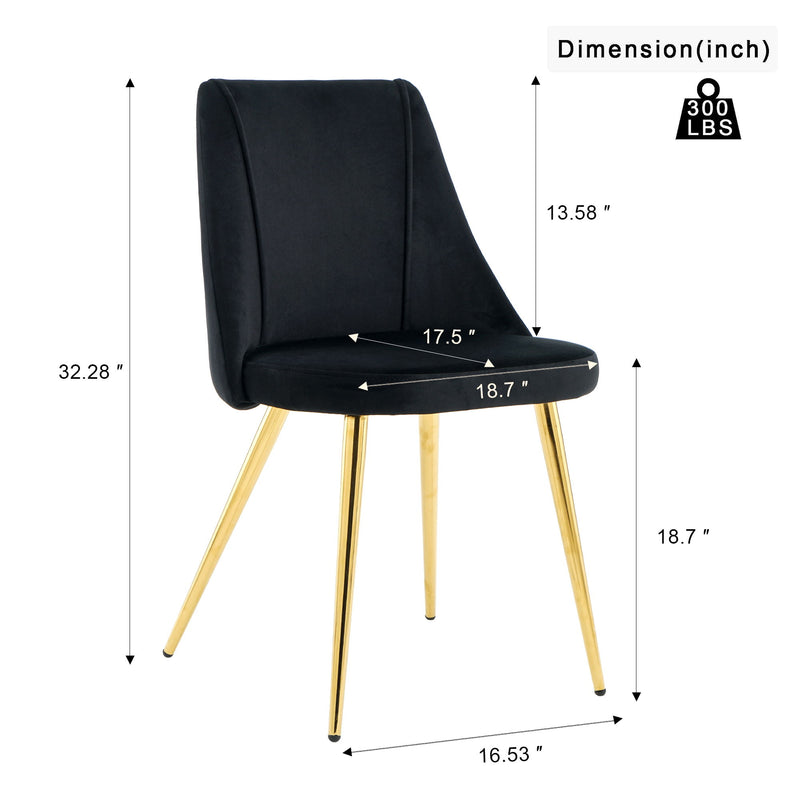 Modern Simple Velvet Dining Chair Set With Gold Metal Legs (Set of 4) - Black