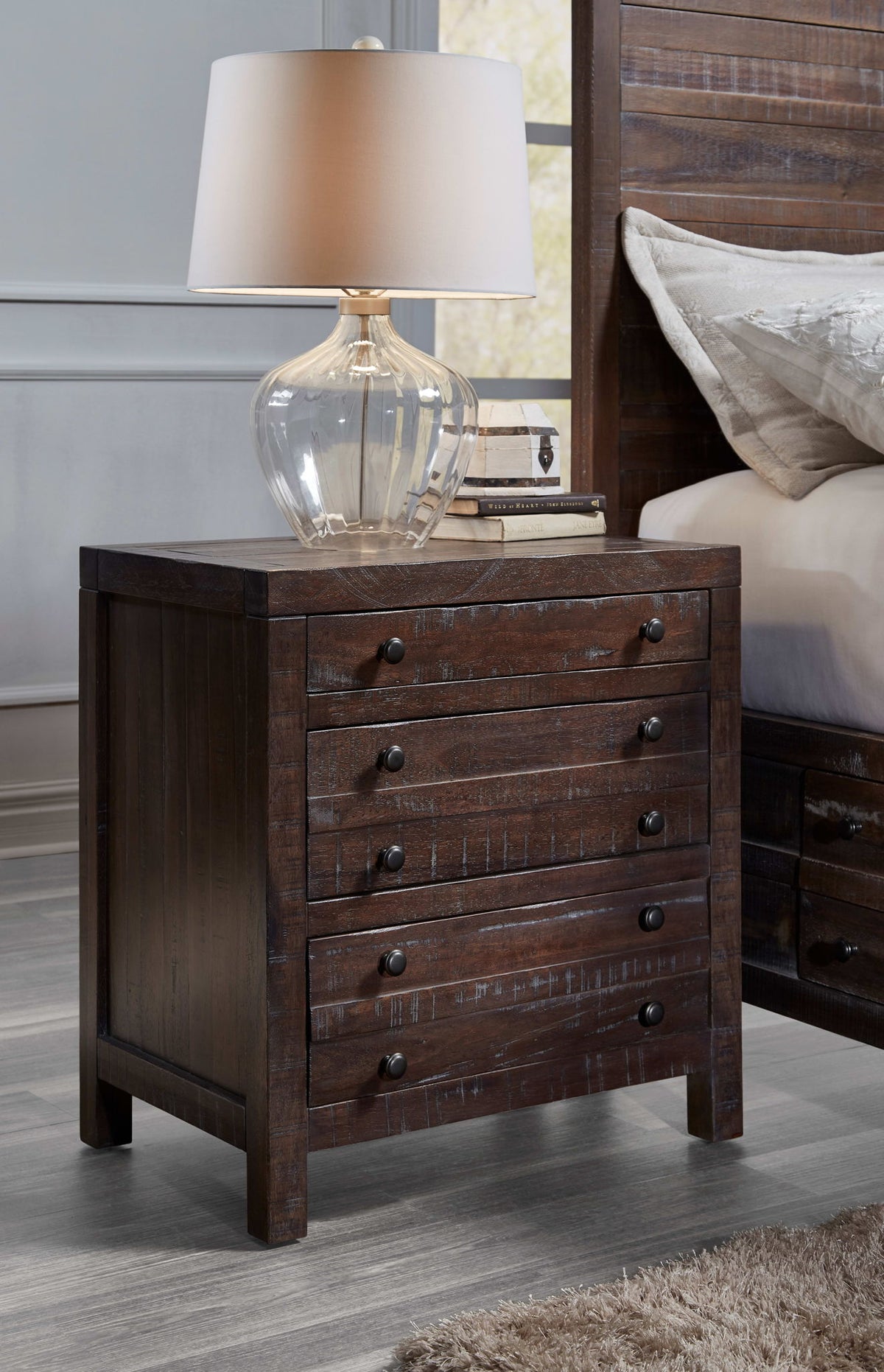 Townsend - Three Drawer Solid Wood Nightstand - Java