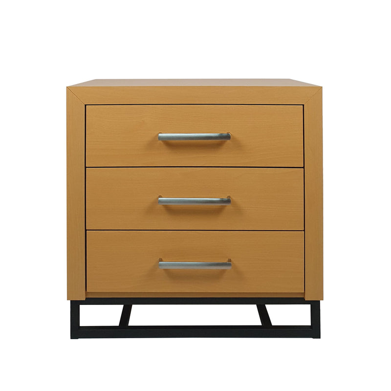 Glimmering Nightstand With 3 Drawers And Iron Base - Maple / Black
