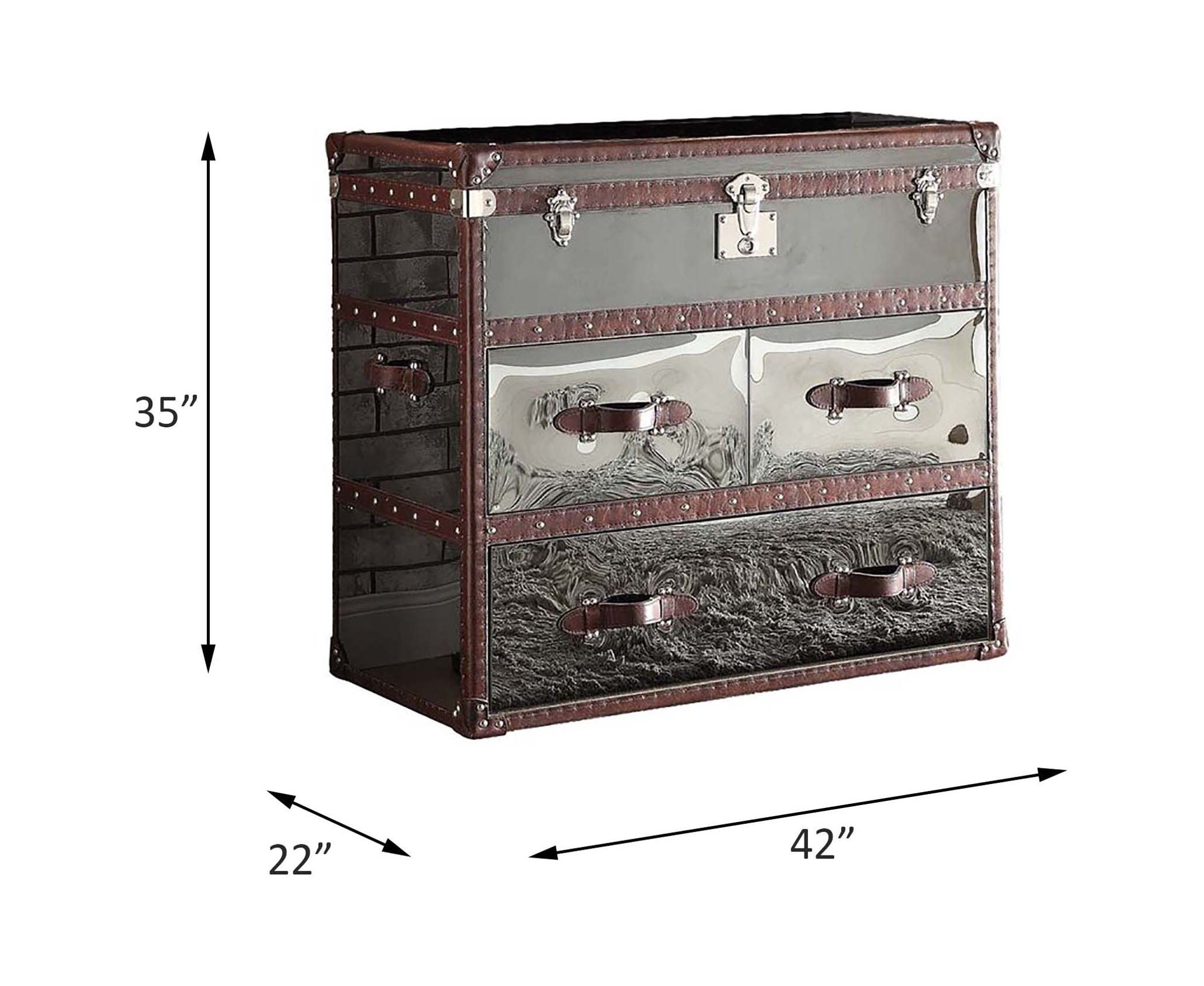 Aberdeen - Console Cabinet - Vintage Dark Brown Top Grain Leather & Stainless Steel - Urban Living Furniture (Los Angeles, CA)