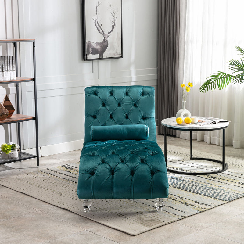 Velvet Chaise Lounge Indoor, Button Tufted Upholstered Chaise Lounge Chair With Pillow