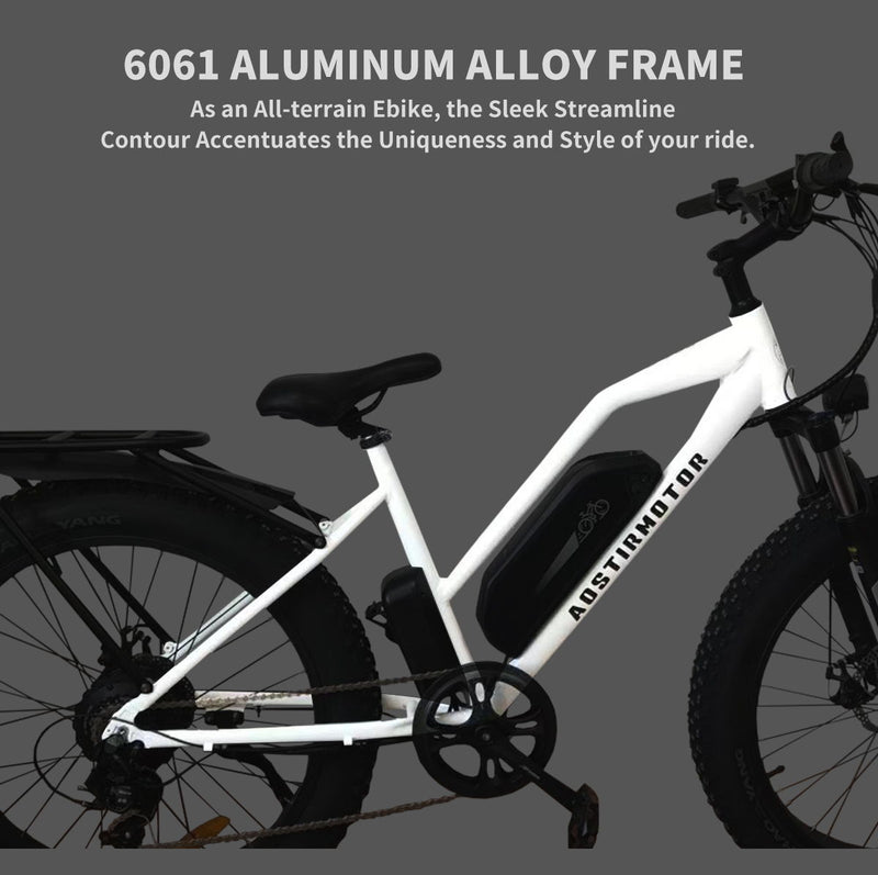 26" 750W Camouflage Electric Bike Fat Tire P7 48V 12.5Ah Removable Lithium Battery For Adults With Detachable Rear Rack Fender S07 - G - White