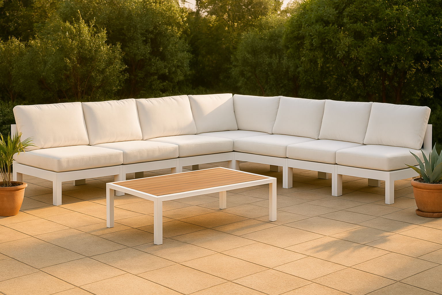 Nizuc - Outdoor Patio 7 Piece Modular Sectional With White Frame - Urban Living Furniture (Los Angeles, CA)