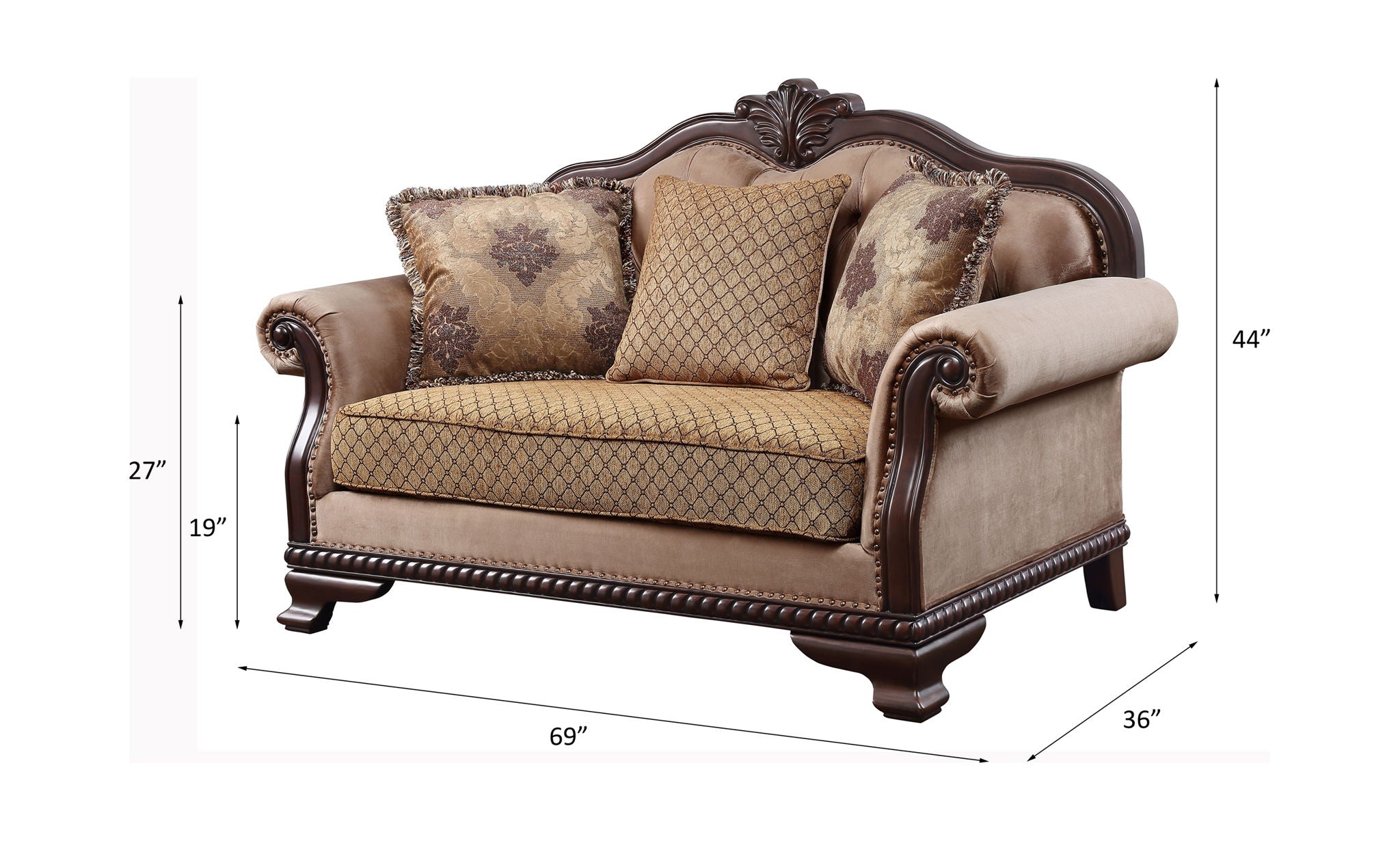 Chateau De Ville - Loveseat With 3 Pillows (Same Lv01589) - Fabric & Espresso - Urban Living Furniture (Los Angeles, CA)