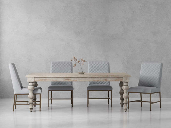 Crossings - Rectangular Dining Table With 4 Upholstered Chairs - Whitewash & Pearl Silver