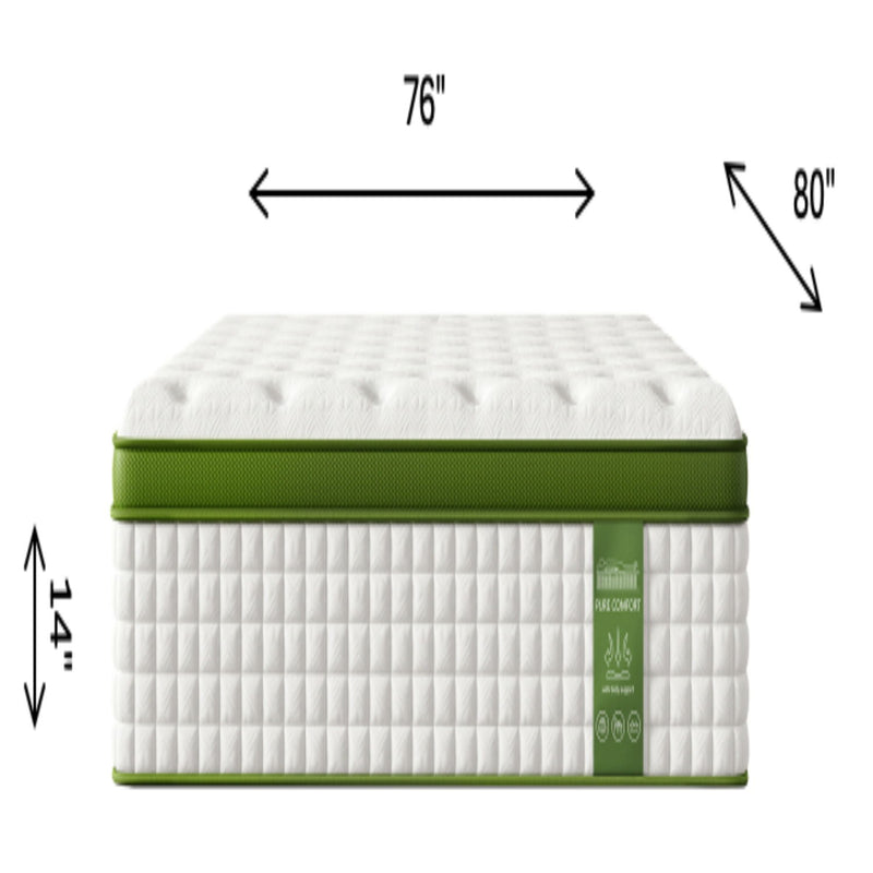 14" King Hybrid Mattress With Gel Memory Foam And Pocket Springs - Green