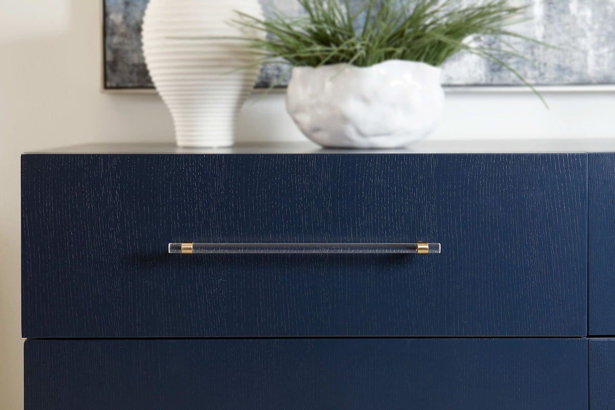 Argento - Six Drawer Dresser - Navy Blue And Burnished Brass (2024)