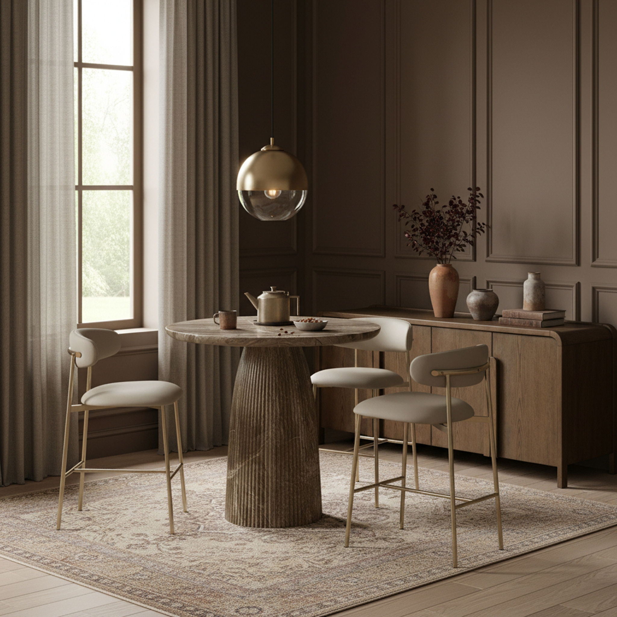 Lupita - Vegan Leather Upholstered Bar Stool With Brushed Gold Frame (Set of 2)