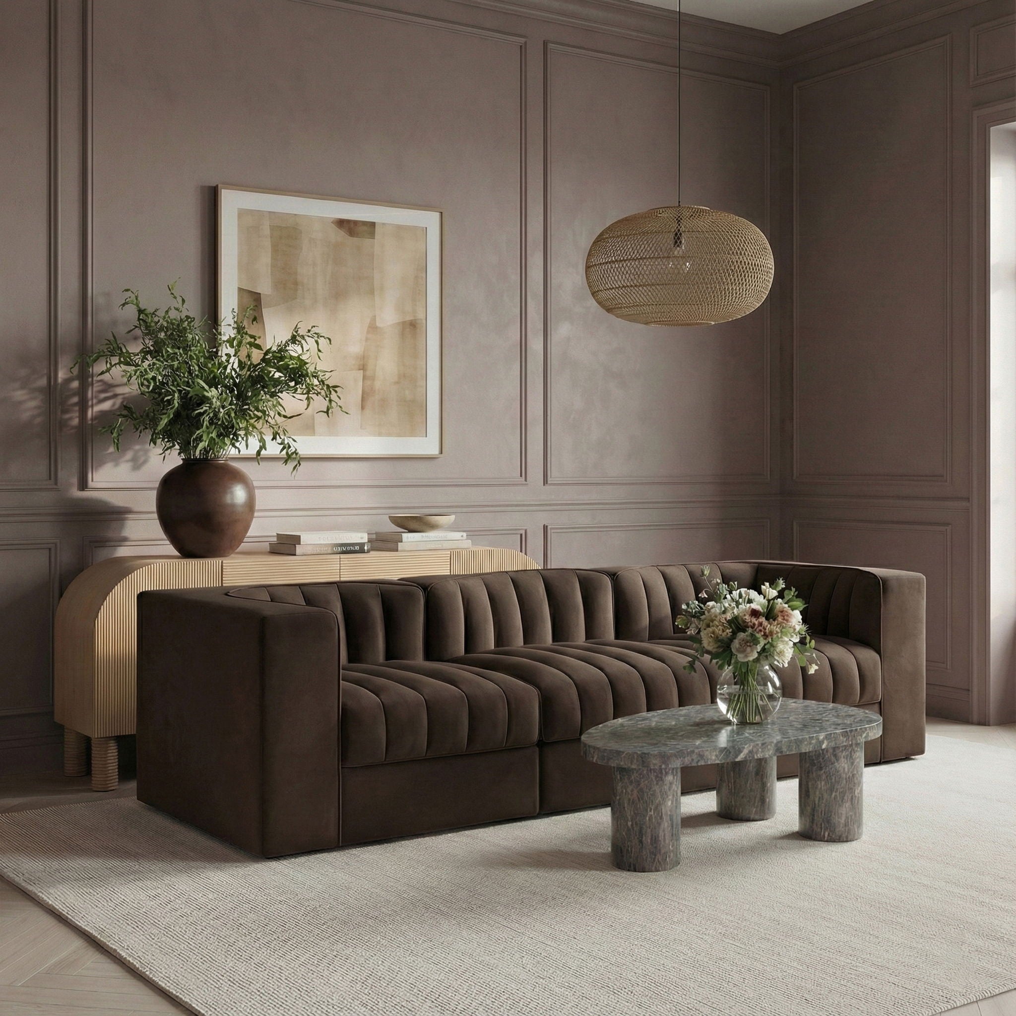 Rummi - Velvet Performance Fabric Upholstered 3 Piece Modular Sofa - Urban Living Furniture (Los Angeles, CA)