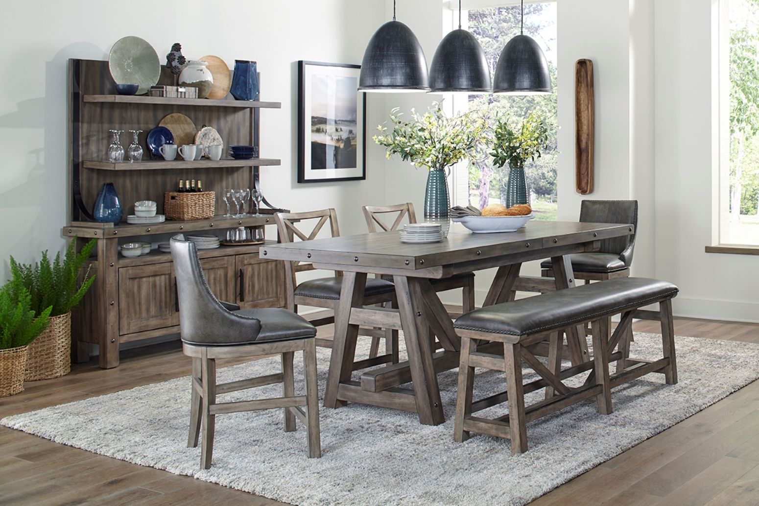 Lodge Dining - Upholstered Counter Bench - Siltstone