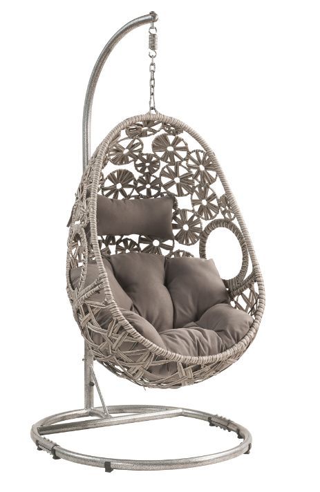 Sigar - Patio Swing Chair - Light Gray Fabric & Wicker - Urban Living Furniture (Los Angeles, CA)