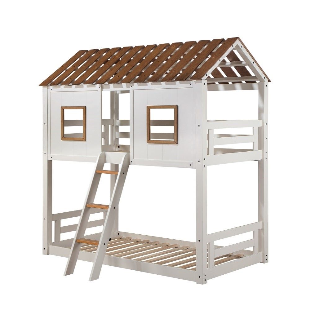 Inara - Twin Over Twin Bunk Bed - White & Rustic Oak - Urban Living Furniture (Los Angeles, CA)