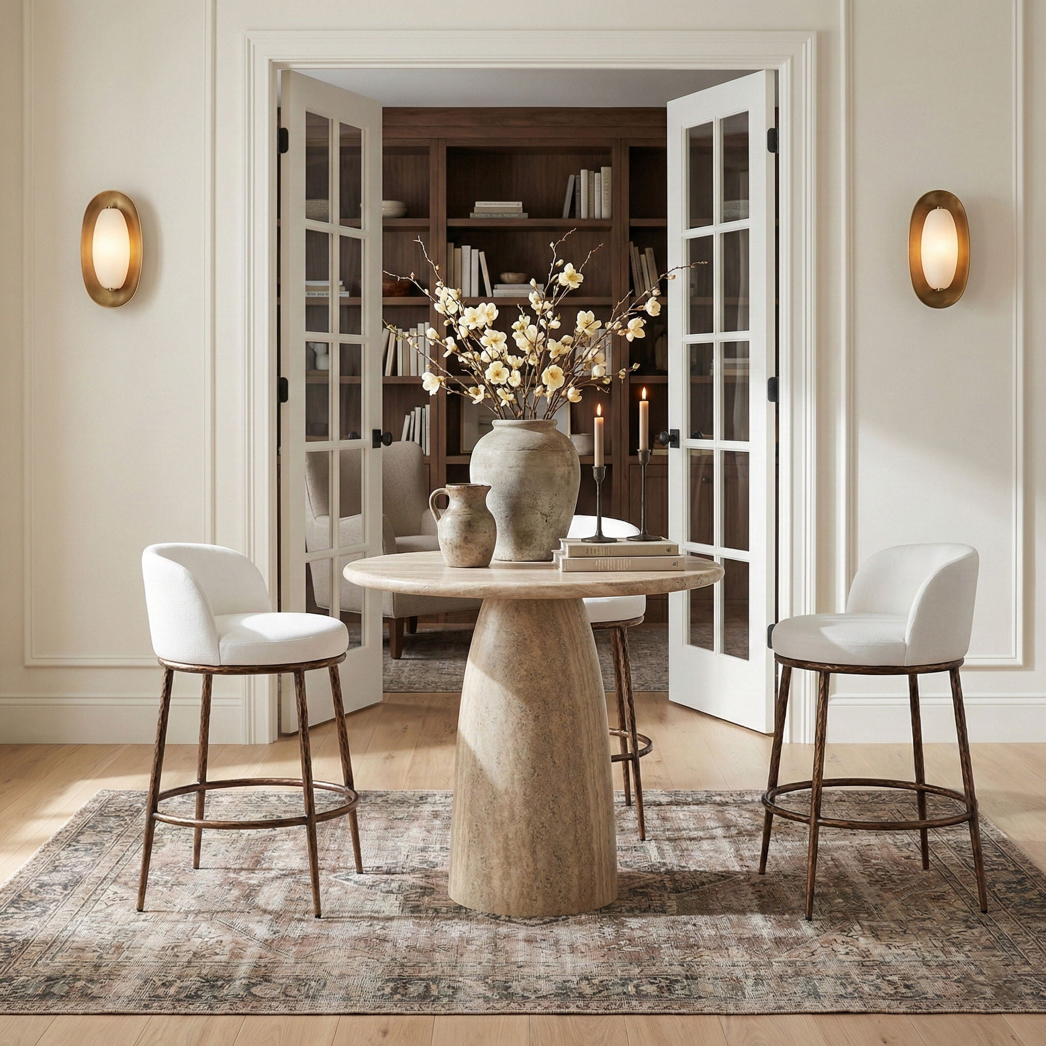 Ferro - Performance Fabric Upholstered Bar Stool - Cream / Antique Bronze - Urban Living Furniture (Los Angeles, CA)