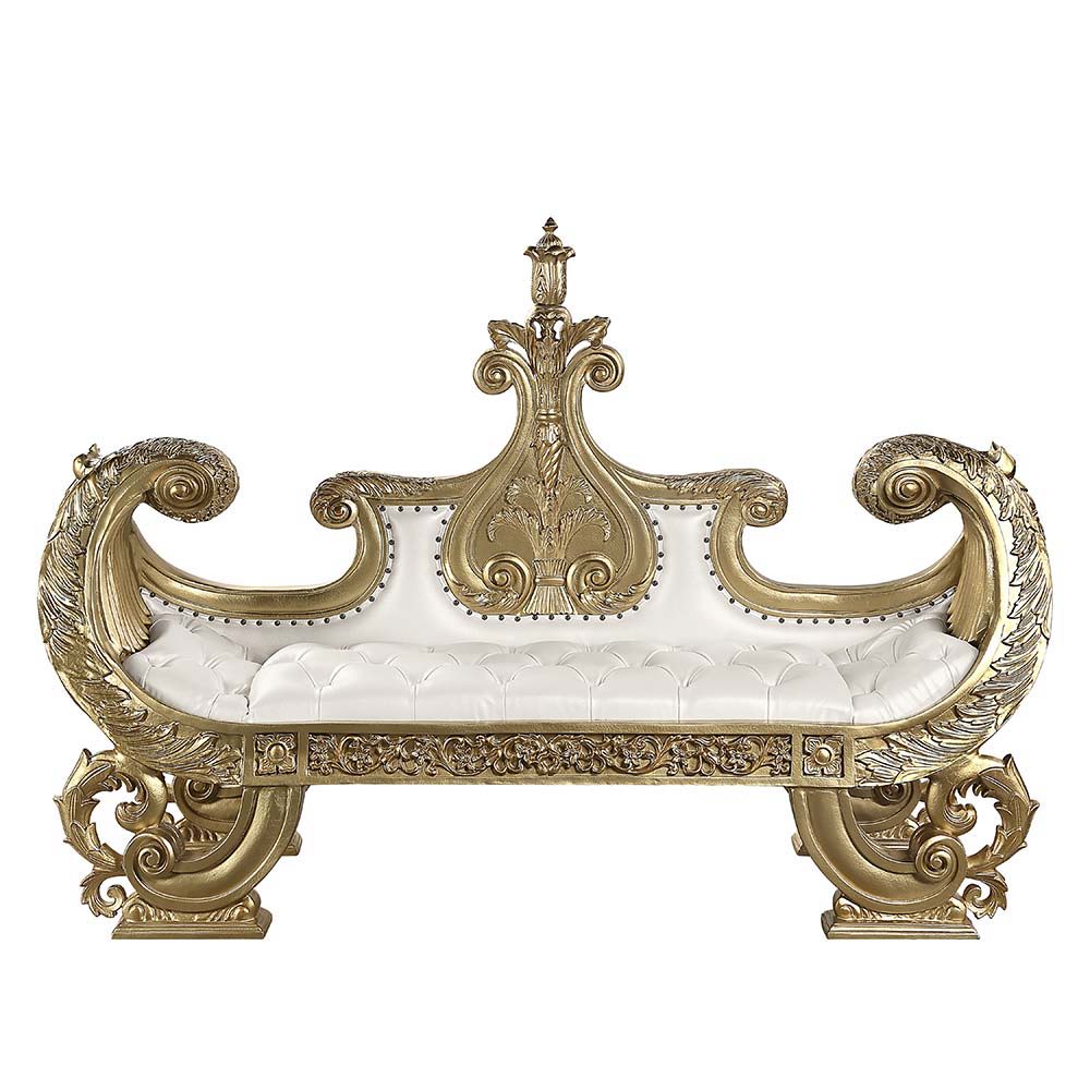 Bernadette - Bench - White Synthetic Leather Fabric & Gold - Urban Living Furniture (Los Angeles, CA)