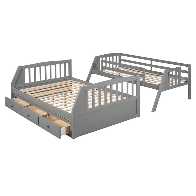 Bunk Bed With Drawers, Ladder And Storage Staircase