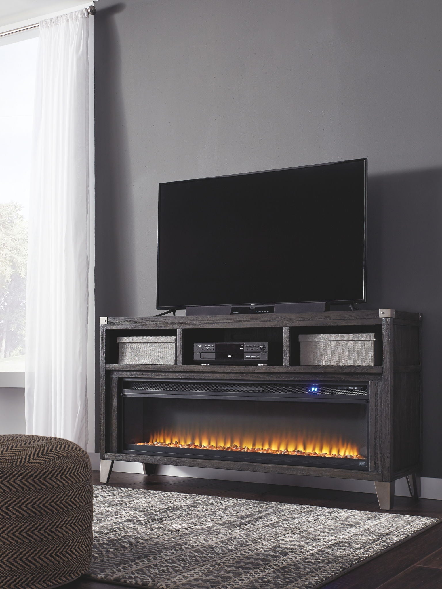 Todoe - Gray - 2 Pc. - 65" TV Stand with Wide Fireplace Insert - Urban Living Furniture (Los Angeles, CA)