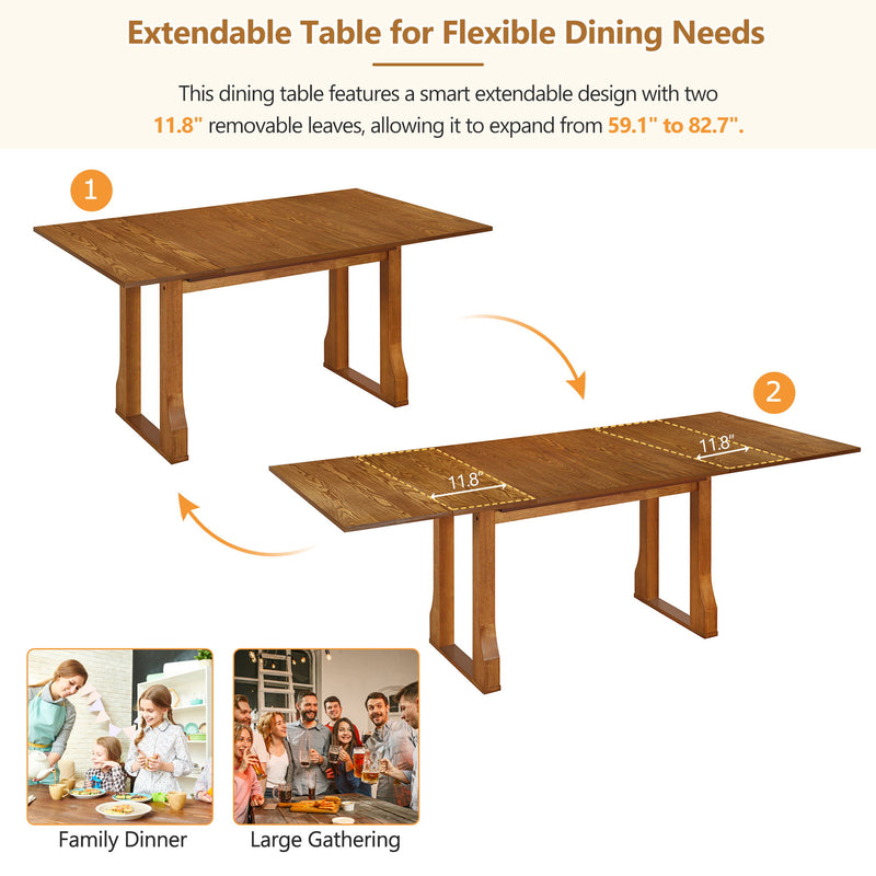 6 Piece Extendable Dining Table Set With 4 Wicker Back Upholstered Dining Chairs And Long Bench, 2 Removable Leaf