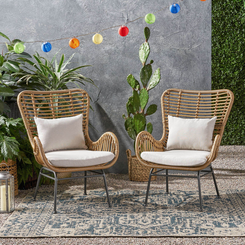 Outdoor Rattan Accent Chair With Metal Legs - Brown