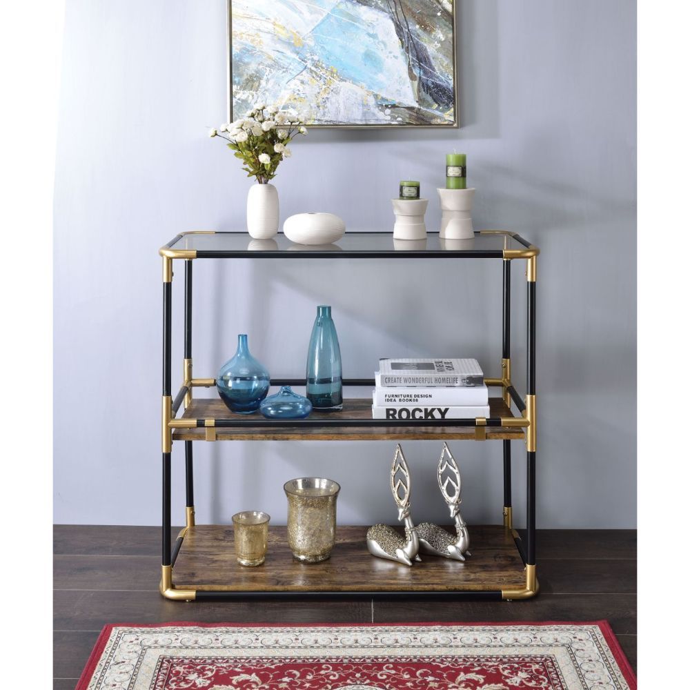 Heleris - Console Table - Smoky Glass Top & Black & Gold - Urban Living Furniture (Los Angeles, CA)