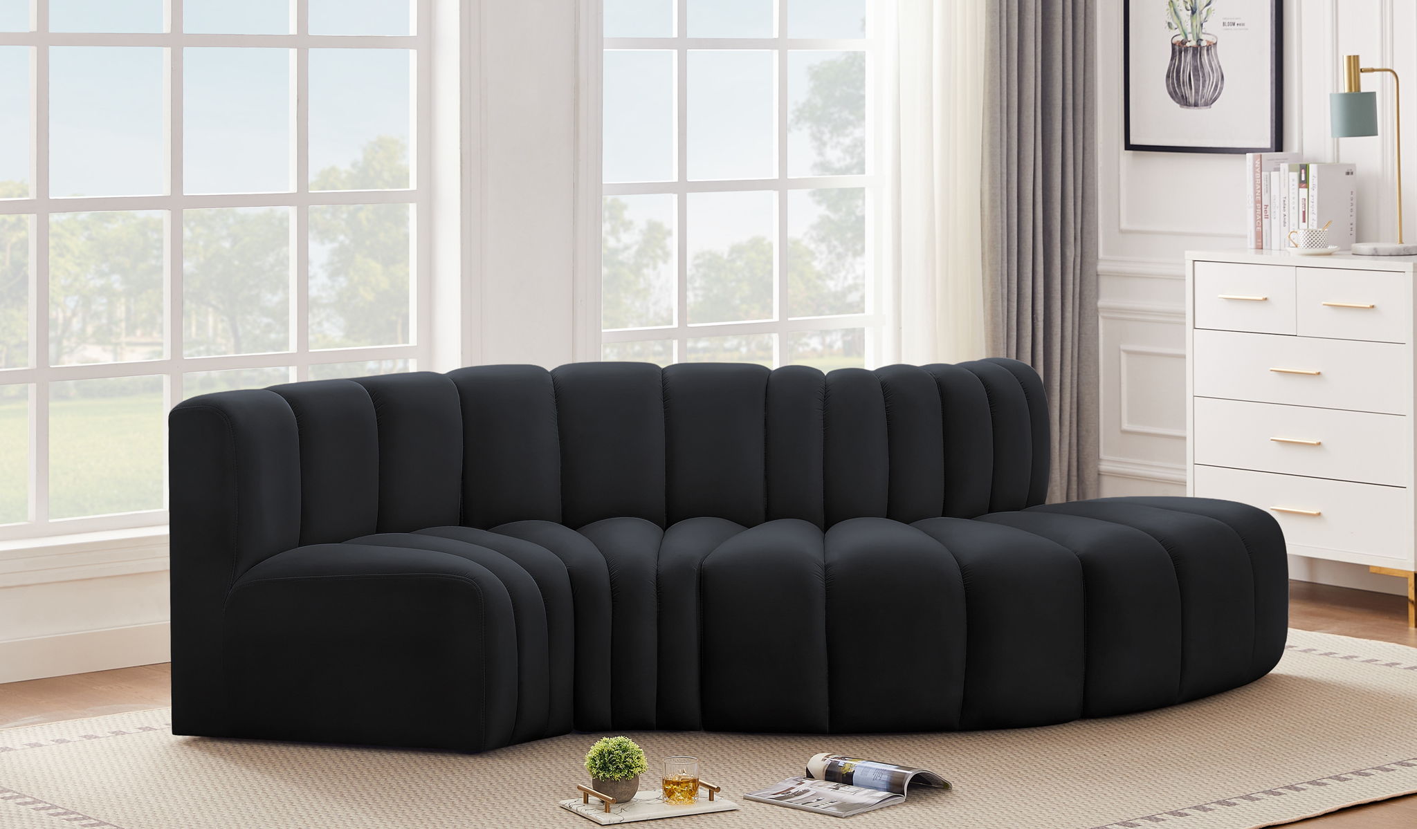 Arc - Velvet 4 Piece L-Shaped Modular Sofa