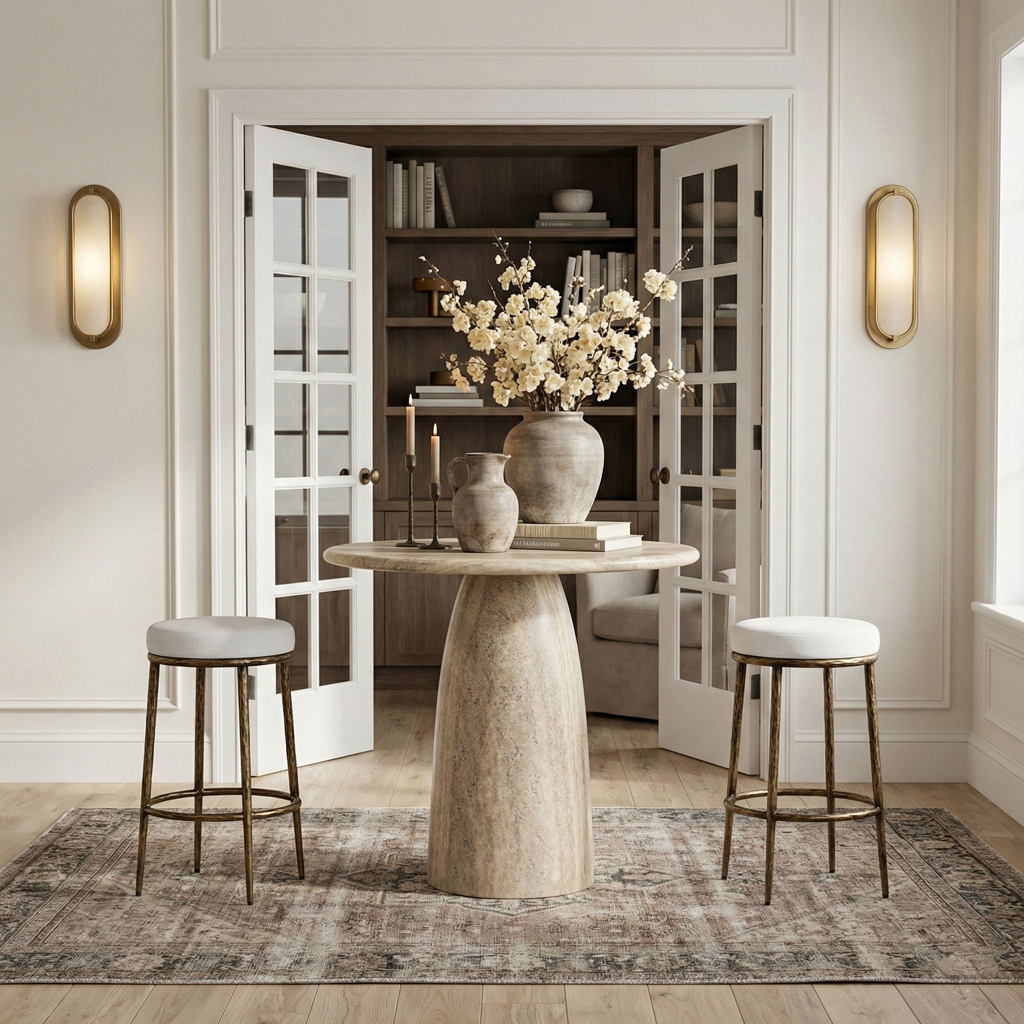 Ferro - Performance Fabric Upholstered Backless Bar Stool - Antique Brass - Urban Living Furniture (Los Angeles, CA)