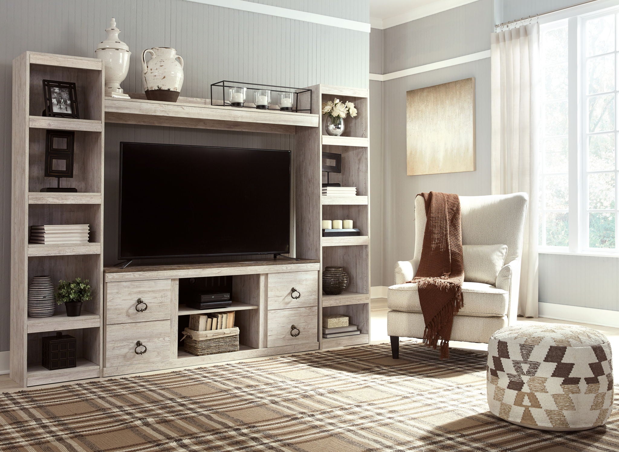 Willowton - Whitewash - 4-Piece Entertainment Center - Urban Living Furniture (Los Angeles, CA)