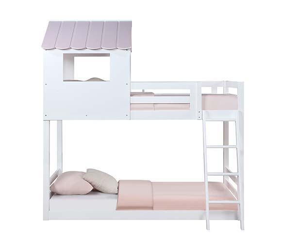 Solenne Twin Over Twin Bunk Bed - White & Pink Finish - Urban Living Furniture (Los Angeles, CA)