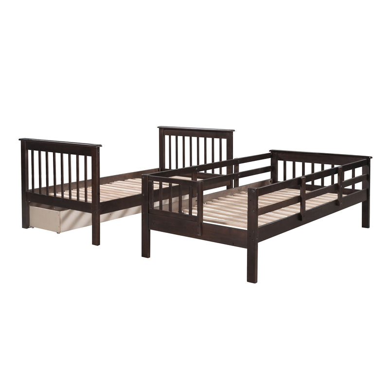 Stairway Bunk Bed With Storage And Guard Rail For Bedroom