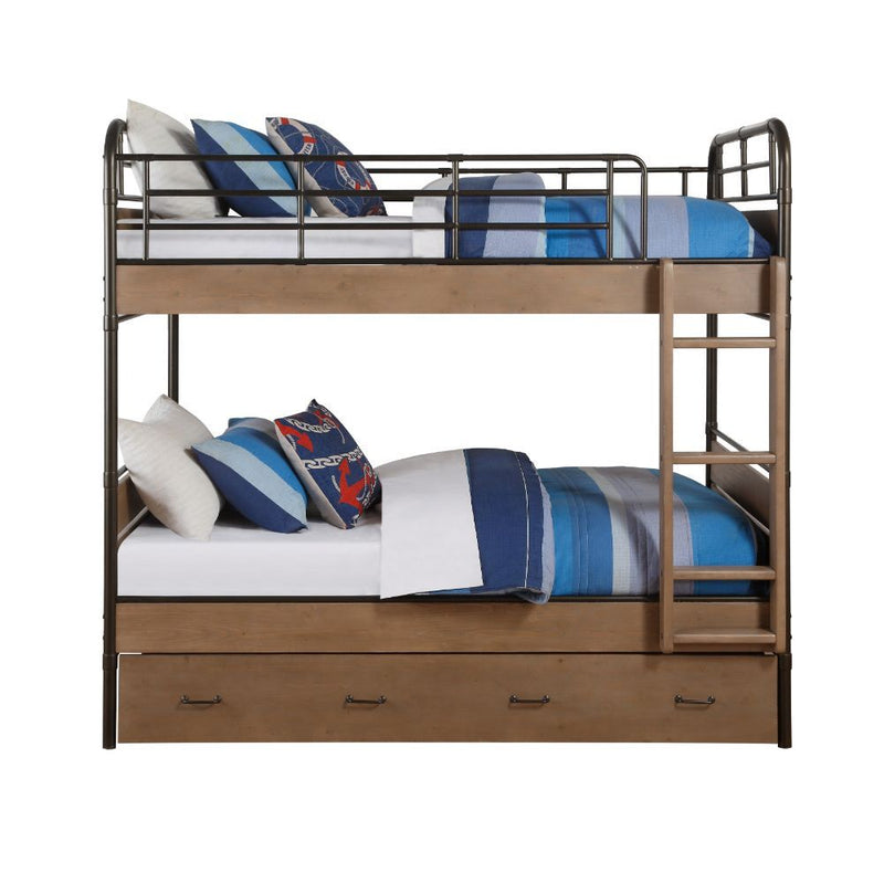 Adams - Twin Over Twin Bunk Bed & Trundle - Antique Oak & Gunmetal - Urban Living Furniture (Los Angeles, CA)