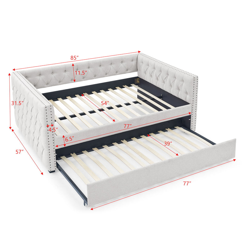 Inspired Upholstered Daybed With Trundle, Button Tufted