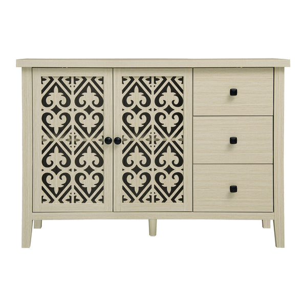 Hollowed Out Cabinet With 2 Door 3 Drawers, American Furniture, Suitable For Bedroom, Living Room, Study - Natural