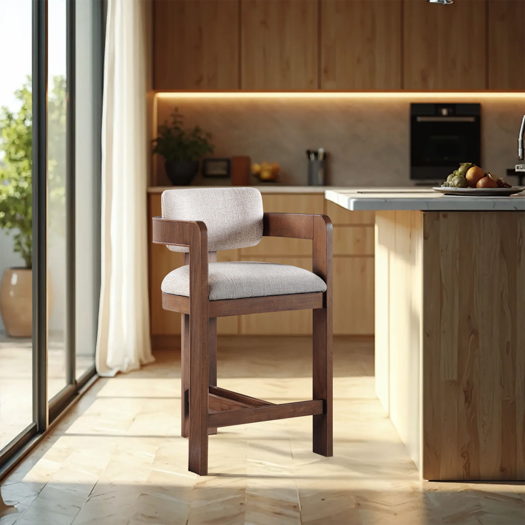 Sacha - Linen Stool With Brown Base - Urban Living Furniture (Los Angeles, CA)