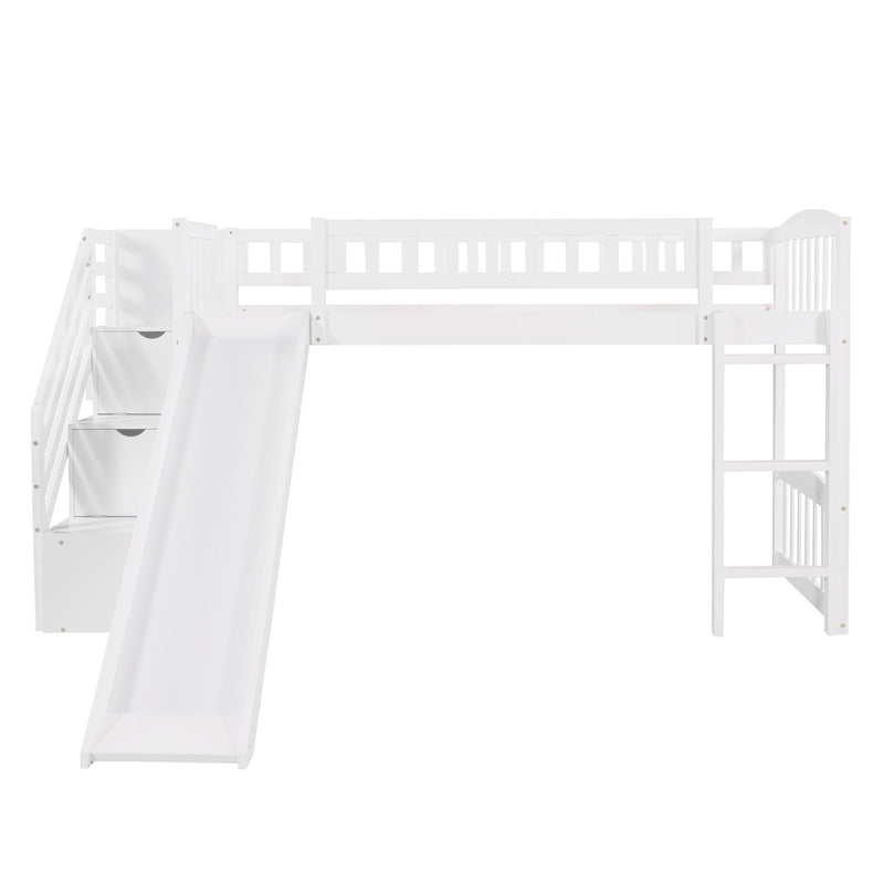 Loft Stairway Bed With 2 Drawers And Slide